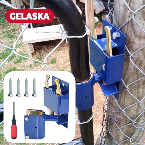 GELASKA S16100300 2 Way Gate Latch, 1-5/8" to 2" Dia Round Tube Gate Latch | Heavy Duty Farm Gate Latch, Two Way Gate Latch with Screws and Screwdriver for Metal Gates, Farms, Pastures, Ranches, Blue - color: S16100300 Blue