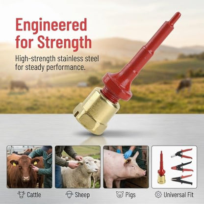 Livestock Ear Tag Replacement Pin, Stainless Steel Applicator Part, Universal Fit for Cattle Sheep Pig, Red, 3.4 cm(1.3 in), 1 Pack