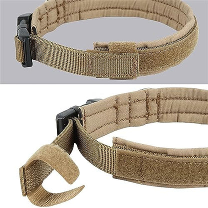 EXCELLENT ELITE SPANKER Military Nylon Small Puppy Dog Collar with Padded | Tactical Adjustable Pet Collar Heavy Duty Quick-Release & Lightweight No-Choke for Small Medium Breeds with Patches - color: Coyote Brown, size: S-(13.4"-17.7")