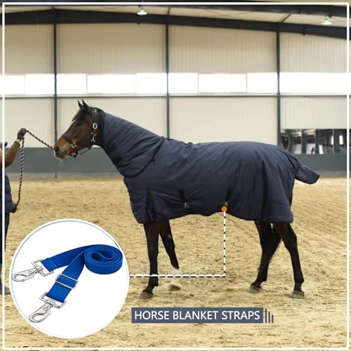 Premium Horse Blanket Sheet Leg Straps, Replacement Stretchy Belly Strap with Double Swivel Snaps, Adjustable Elastic Length from 24 to 42 Inch Winter Blanket - color: Blue