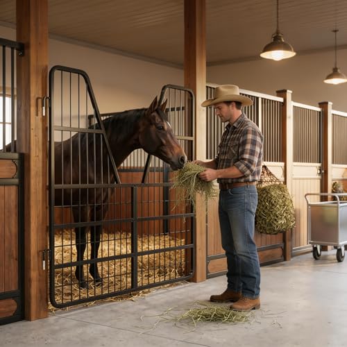 Welded Horse Stall Door, 52 x 42in Stall Guards for Horses with Two-Way Opening, Heavy Duty 0.8in Stall Gate, Stronger Horse Stall Guard Ideal for Standard Barn Doorways and Equestrian Properties