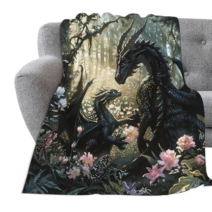 Dragon Throw Blanket Dragon Mom Kids Gift for Boy Girl 50"x40" - color: Dragon, size: 50" x 40"