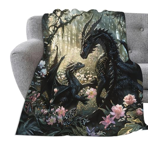 Dragon Throw Blanket Dragon Mom Kids Gift for Boy Girl 80"x60" - color: Dragon, size: 80" x 60"