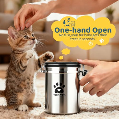 ENONCI Airtight Dog Treat Canister, 304 Stainless Steel Food Storage Jar with Date Dial Silver-1.8L - color: Silver, size: 1.8l