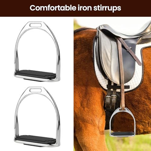 Comfortable 4.8" Iron Stirrups, Western Horse Riding Stirrups with Rubber Pad for Safe and Comfortable English Saddle Use
