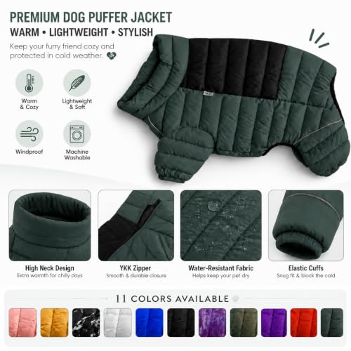 ArmyGreen Dog Jumper, Windproof, Reflective - Dirigible Winter Jacket for S, M, L - Zip, Adjustable Sizes - color: Armygreen, size: S (10.5inch Back)