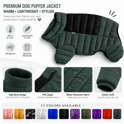 ArmyGreen Dog Jumper, Windproof, Reflective - Dirigible Winter Jacket for S, M, L - Zip, Adjustable Sizes - color: Armygreen, size: S (10.5inch Back)