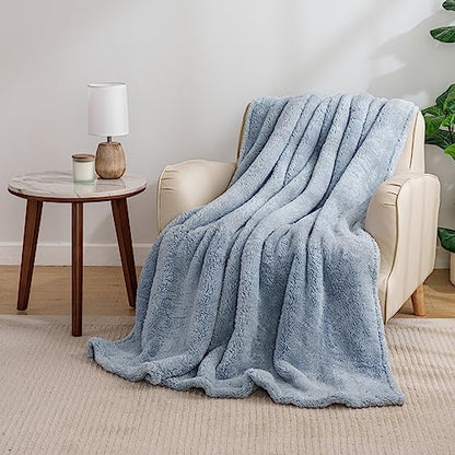 Berkshire Blanket Classic Extra-Fluffy™ Plush Throw Blanket, Soft Fuzzy Fluffy Long Hair Throw Blanket for Couch Sofa Bed, Blue Mist, 50x60 Inches - color: Blue Mist, size: Throw/Throw XL