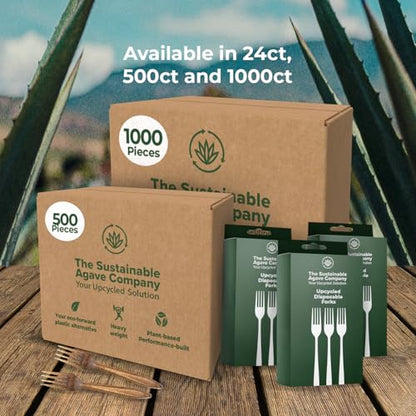 Sustainable Agave Co - Agave Fiber Forks - 24 Count - Plant-Based, Made With Upcycled Materials - Brown, Bulk