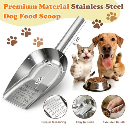 Dog Food Scoop Stainless Steel with Long Handle, Precise Measuring Cups - size: 2CUP
