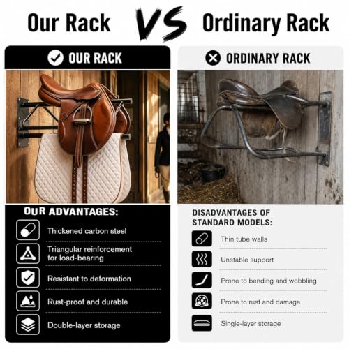 LOVIVO 2 Pack Rust Resistant Wall Saddle Rack with Pad for Western Style Saddles,Black