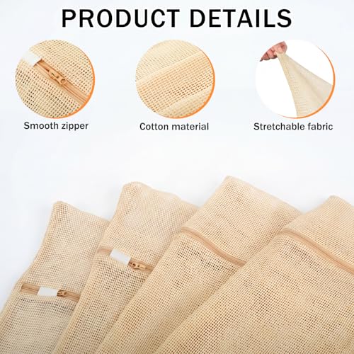 SATINIOR 2 Pack Extra Large 100% Cotton Mesh Laundry Bags 43 x 35 Inch Jumbo Cotton Mesh Large Delicate Bags with Sturdy Zippers Washing Machine Bag for Coats, Blankets, Bedding, Toys, Pet Items