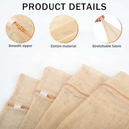 SATINIOR 2 Pack Extra Large 100% Cotton Mesh Laundry Bags 43 x 35 Inch Jumbo Cotton Mesh Large Delicate Bags with Sturdy Zippers Washing Machine Bag for Coats, Blankets, Bedding, Toys, Pet Items
