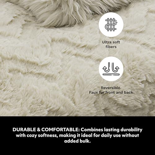 Mon Chateau 60" x 70" Crest Faux Fur Throw, Sandstone Jacquard | Cozy Layer Comfort For Couch, Bed Or Chair. Lightweight Polyester Fabric With Easy Machine Wash Care - color: Sandstone Jacquard