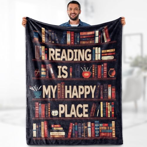 Book Lover Blanket Gifts for Women - Readers Gift Library Print Themed Throw for Teacher Kids Teen Adults Librarian Soft Fleece Cozy Couch Birthday Christmas Lightweight Blanket 50"x60" - color: Book 1, size: 50"x60"