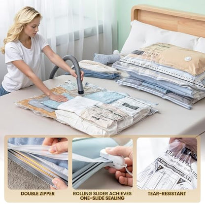 TAILI 8 Pack Vacuum Storage Bags, 2 Size Combo(4 Large+4 Jumbo), Clear - size: 8 Combo