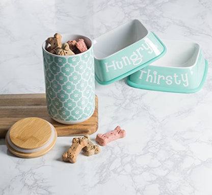 Bone Dry Lattice Pet Treat Jar with Bamboo Lid, Dishwasher Safe, Canister, 4x6.5, Aqua (Pack of 6) - color: Aqua, size: Treat Canister, 4 x 6.5 in (Pack of 6)