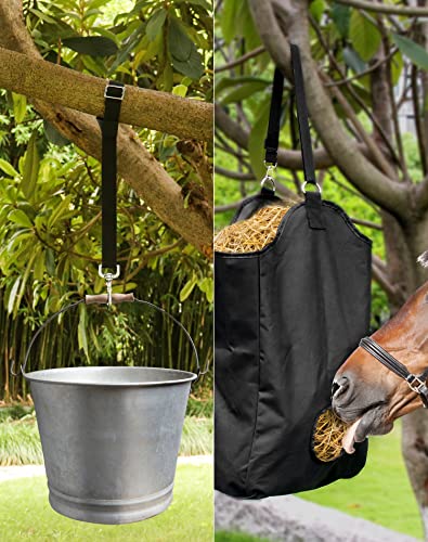 QWORK Horse Bucket Strap, Nylon, 6 Pack, Adjustable 21" to 32" Length, for Hay Nets, Water Buckets, Outdoor Feeders, Black