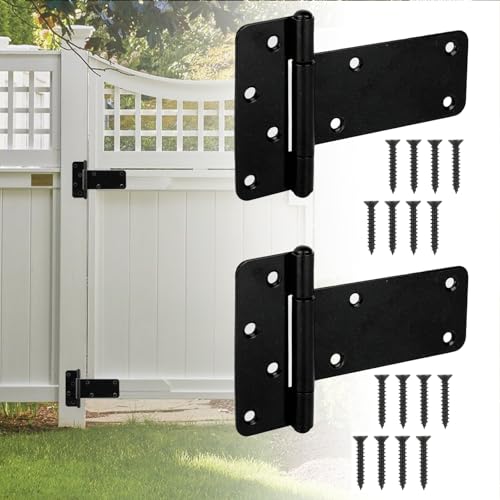 4 Pack 6” Heavy Duty Gate Hinges,280 Lbs Capacity Black Door Hinges | T Gate Hinges, Wrought Hardware for Wooden Fences, Barn Door, Screws Included (6 inches - 4 Pack) -Patent Pending - size: 6 inches - 4 Pack