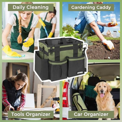 SCAVATA Compact Wearable Cleaning Caddy with Handle & Shoulder Straps - color: Armygreen