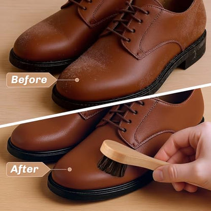 2 Pcs Horsehair Shine Shoes Brush Kit Polish Dauber Applicators Cleaning Leather Shoes Boots Care Brushes Suede Cleaner Brush(Wooden Long Handle) - style: Wooden Long Handle