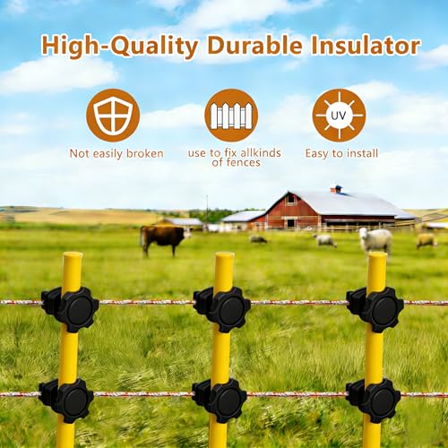 25 PCS Electric Fence Insulators - Screw Mount Round Post Clips, Durable Wire Holders for Farm and Pet Fences - Black - color: Black 25 Pcs