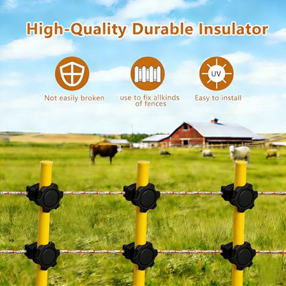 25 PCS Electric Fence Insulators - Screw Mount Round Post Clips, Durable Wire Holders for Farm and Pet Fences - Black - color: Black 25 Pcs