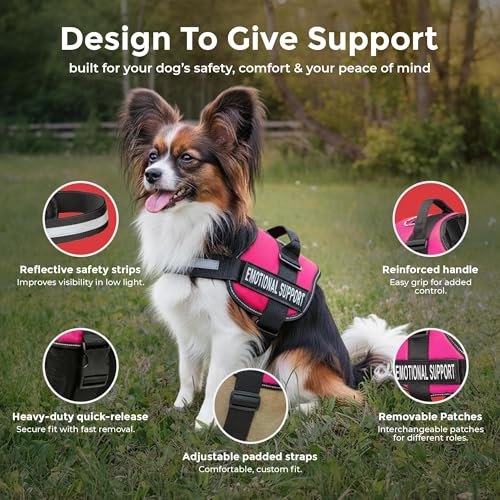 Industrial Puppy Emotional Support Vest Harness, XXS 13.5-17 in, Pink - color: Hot Pink, size: XXS, Fits Girth 13.5-17"