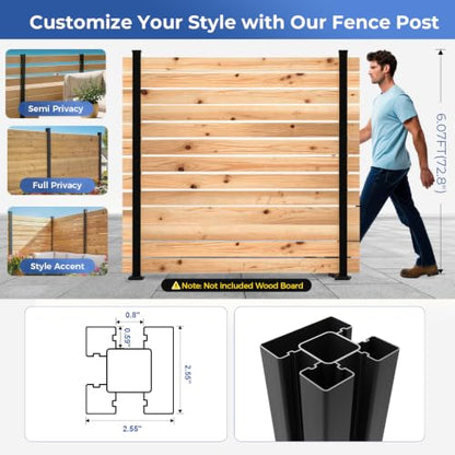 1 Pack 6ft Heavy Duty Aluminium Fence Post, No Dig Metal Post for Outdoor Privacy Fence Panels, Compatible with Wood Slats and Composite Boards for Patio, Backyard, Garden - color: 6 ft Post-1pcs
