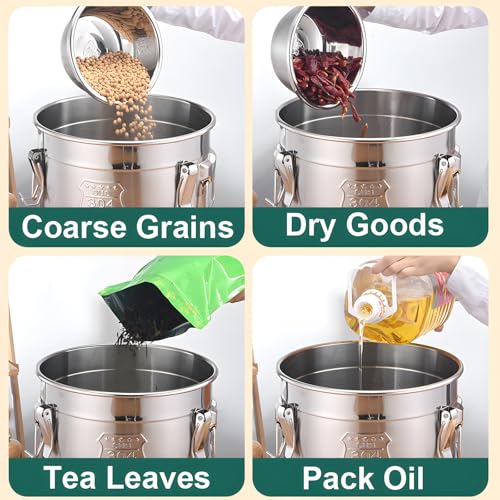 304 Stainless Steel Airtight Canister, Metal Cereal Flour Storage Container with Carry Handle Sealed Lid Coffee Canisters for Household Kitchen Bean Oil Milk Barrel (33L/8.7Gal) - size: 33L/8.7Gal