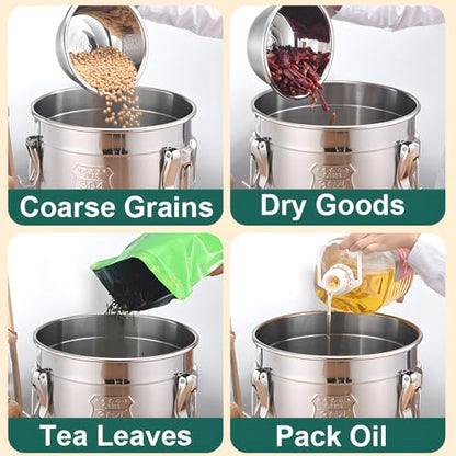 304 Stainless Steel Airtight Canister, Metal Cereal Flour Storage Container with Carry Handle Sealed Lid Coffee Canisters for Household Kitchen Bean Oil Milk Barrel (33L/8.7Gal) - size: 33L/8.7Gal