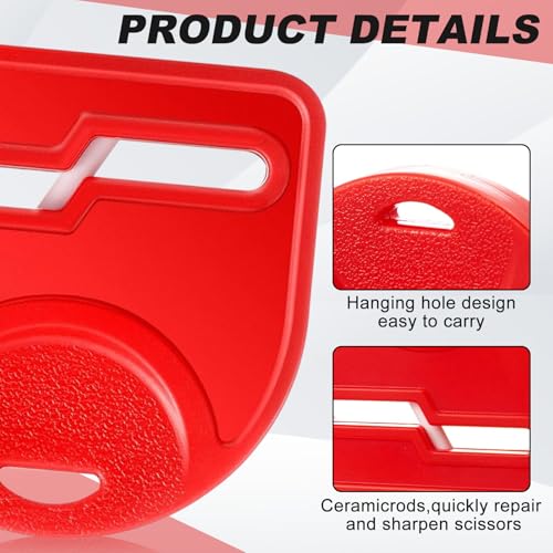 2 Pack Scissor Sharpener Tool, Handheld Mini Sharpener for Fabric & Hair Scissors, Quick Repair for Dull Blades, Portable Design for Home & Travel(Red)