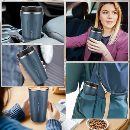 MOMSIV 17oz Travel Coffee Mug, Insulated Coffee Cup with Leakproof Lid - color: A-Silver Blue-17oz