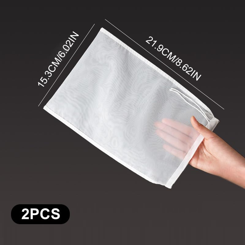 2 Pack Food Grade Soy Milk Filter Bags, 200 Micron Fine Mesh Bag Food Strainer for Nut Milk and Cold Brew