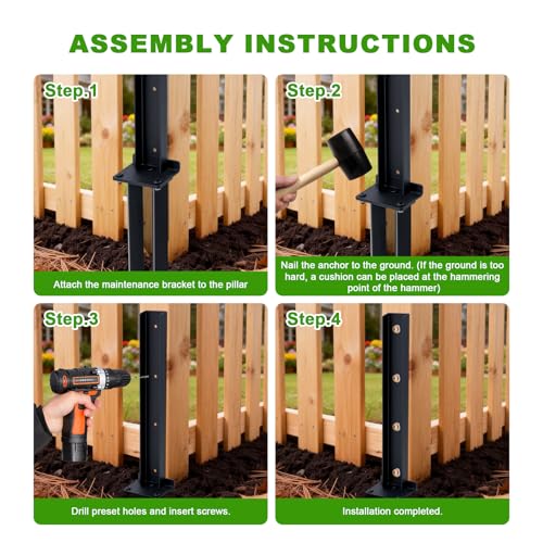 Fence Post Repair Kit, Heavy Duty Steel Ground Spike for Wooden Fence Post Repairing Tilted/Broken Wood Posts (32''H 2 Pack) - size: 32''H 2 Pack