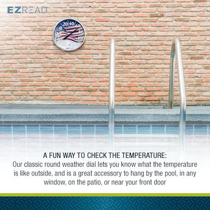 EZREAD Hanging Dial Thermometer 840-1221 Weather Thermometers for Indoor and Outdoor Use, Large 12.5 Inch Diameter, Easy to Read Numbers, American Flag - color: Flag