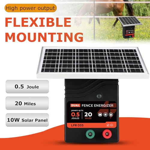 Solar Electric Fence Charger, 0.5 J Fence Energizer with 10W Solar Panel - size: LFR 035