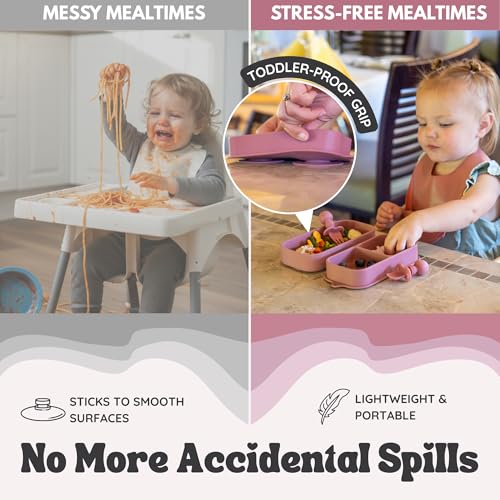 Baby Travel Feeding Set with Silicone Suction Plates, Dark Pink Small - color: Dark Pink