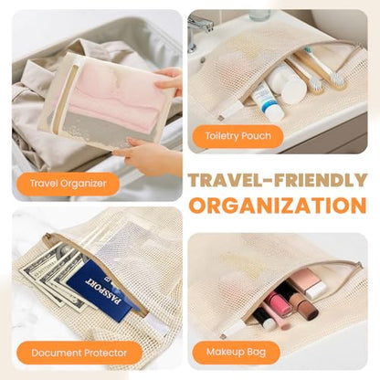 ABRRLO 4Pcs Cotton Mesh Laundry Bags for Delicates,Breathable Mesh Garment Bag for Washing Machine,Travel Wash Bags with Zipper for Bras,Underwear,Socks,Baby Clothes,Laundry Dorm Room Essentials(M) - size: Medium