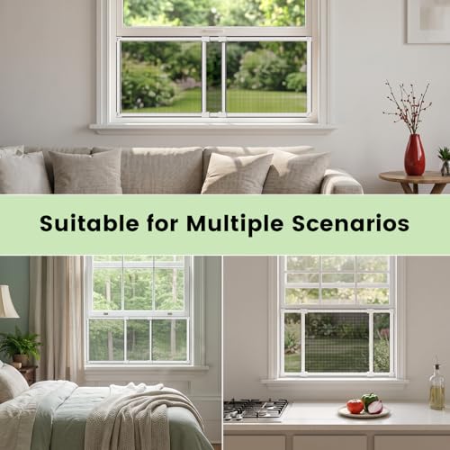 FLYZZZ Adjustable Window Screen for Hung Windows, White Expandable Horizontal Sliding Screen, 16" H x 21-40" W with Black Fiberglass Mesh Removable Window Screen Replacement,1-Pack - size: M(16" H x 21-40" W )-1 Pack