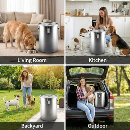304 Stainless Steel Dog Food Storage Container, 25LB/30LB Airtight Pet Food Container with Locking Lid & Silicone Seal, Large Metal Food Storage Bin for Dry Dog/Cat Food, Rice, Flour (25 LBS) - size: 25 LBS