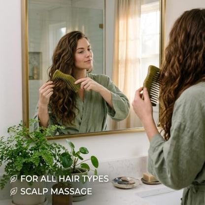 Green Sandalwood Wide Tooth Comb: Anti-Static Scalp Imperial Crown