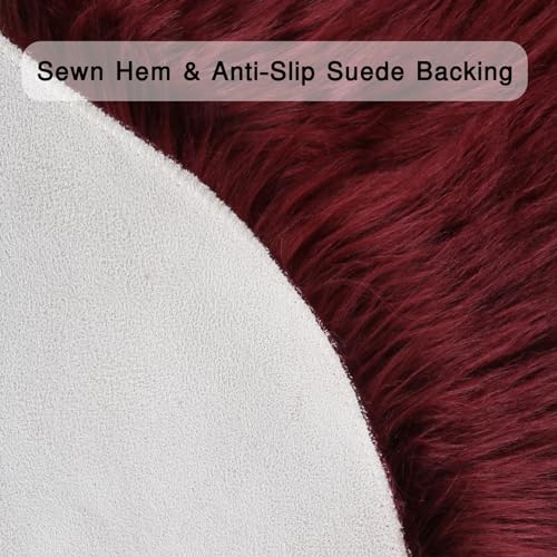duduta Burgundy Faux Sheepskin Runner Rugs 2x6 ft, Fluffy Fur Couch Covers - color: Burgundy, size: 2' x 6'