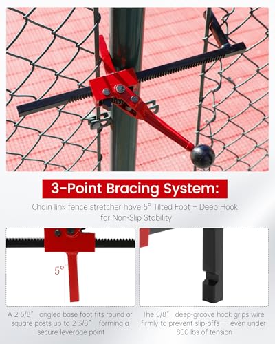 Chain Link Fence Stretcher Tool, Heavy Duty Chain Link Fence Puller for Woven Wire Fence, 3″–12″ Tension Range, with 5° Tilted Base & Hooked Groove, for Fixing Fences on Farms, Garden Barriers