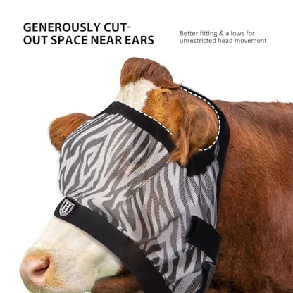 Harrison Howard Cattle Livestock Fly Mask Breathable Mesh Padded Edging with Fun Patterns Large Spacing Forelock Opening Design Adjustable Fit for Cattle Zebra - color: Zebra