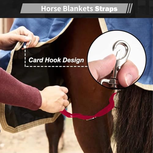 Premium Horse Blanket Sheet Leg Straps, Replacement Stretchy Belly Strap with Double Swivel Snaps, Adjustable Elastic Length from 24 to 42 Inch Winter Blanket 8 Pcs (Multi-Color) - color: Multi-color