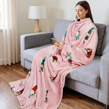 Catalonia Wearable Blanket with Sleeves for Women & Men, Fleece Wrap Throw - color: Christmas Dwarfs