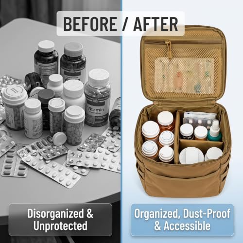 Travel Medicine Bag,Medication Pill Bottle Organizer Empty Case - color: Square Brown