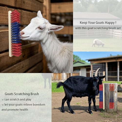 4 Pcs Livestock Scratching Brush Goat Scratcher Livestock Brushes,Goat Scratching Post with 20 Screws Wooden Self Grooming Brush for Small Goats,Sheep,Pigs,Cow,Horses,Goat Supplies