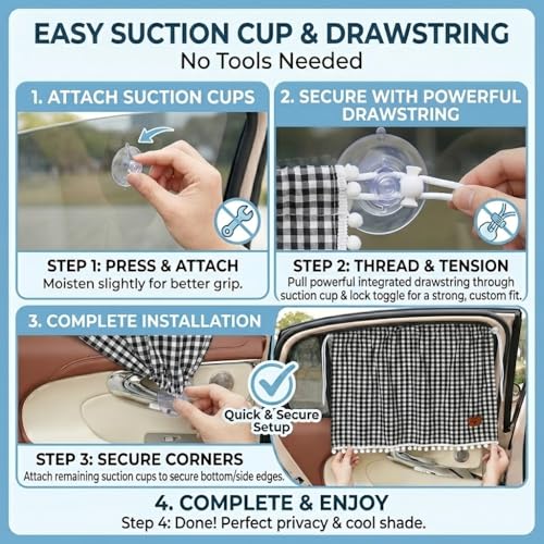Plaid Car Side Window Curtain Sun Shade of 2,Black - color: Black